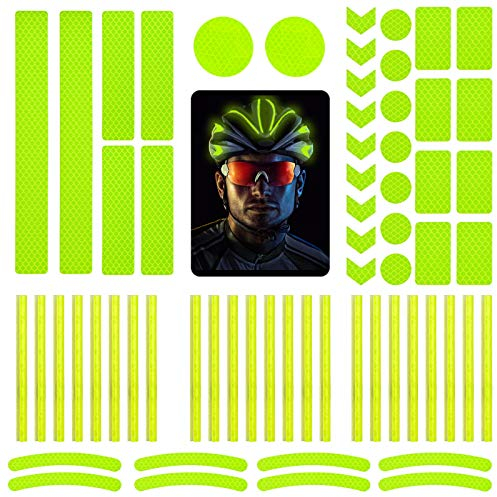 DONQL 64 Stück Reflektoraufkleber Set Reflektoren Aufkleber Sticker Reflektor Fahrrad Reflective Tape Reflexfolie Selbstklebend Reflektierende Aufkleber für Fahrrädern und Helmen (Grün)