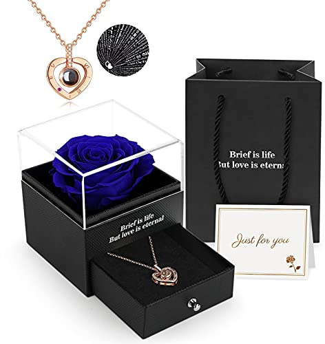 Bevarad äkta Ros,Presentförpackning Med I Love You Necklace,Handgjord Evig äkta Rosblommapresent Till Hennes Kvinna Fru Flickvän Mor På födelsedag,årsdag,Alla hjärtans Dag,Mors Dag,Jul