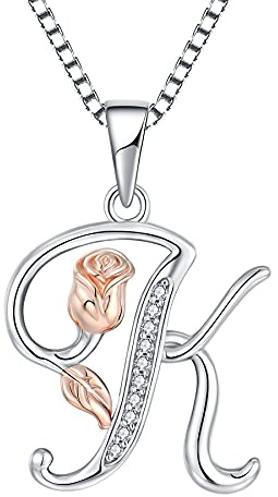 starchenie Alphabet Rose Halskette Zirkonia Anhänger 925 Sterling Silber Halskette für Damen