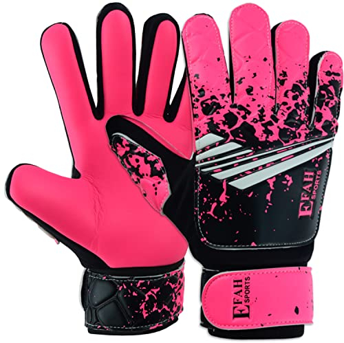 EFAH SPORTS Football Goalkeeper Gloves For Boys kids Children Youth Soccer Goalie Glove with Super Grip Palms (Pink, Size 6 suitable for 13 to 15 years old)