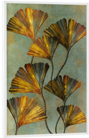 artboxONE Poster mit weißem Rahmen 90x60 cm Natur Ginko-Blattgold - Bild Gingko Blatt botanik