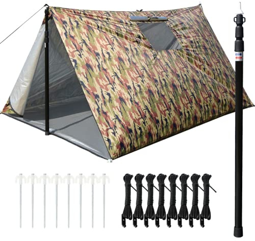 All-Round Schutz: LYN großes wiederverwendbares Tarnung Notfall SchutzZelt,Thermisches Wasserdichtes Bugout mit Schirmfenster✚Teleskopmast✚Pfahl für Camping,Leichtgewichtig,Erste Hilfe,Wandern&Jagen