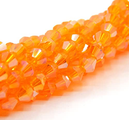 Perlin Böhmische Kristallperlen 4mm Doppelkegel Tschechische Perlen Glasschliffperlen Glasperlen, Bicone Beads 90 Stk (Orange AB)