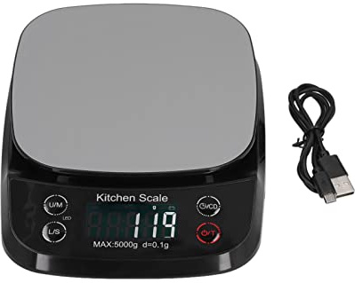Digitale Küchenwaage, Lebensmittelwaage aus Edelstahl, Wiederaufladbare USB-Lebensmittelwaage mit Hoher Genauigkeit für die Zubereitung von Mahlzeiten, Backen, Kochen(Schwarzes Lademodell 10kg/1g)