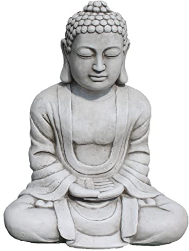 AnaParra Figurine de Bouddha pour jardin en pierre béton, 60 cm, hauteur 38 kg, couleur grisâtre mousse, décoration zen intérieure et extérieure
