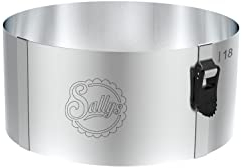 Sallys Anello per torta 10 cm – Diametro regolabile 17 – 30 cm – Stampo in acciaio inox – con scala e chiusura a morsetto – Lavabile in lavastoviglie