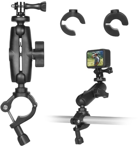 FAEFTY Action Cam Halterung Klemme 360° Doppelkugelkopf, Motorradlenker Fahrrad Lenkerhalterung Klemme für GoPro, Motorradhalterung Actioncam mit 1/4-20 Adapter für Kamera