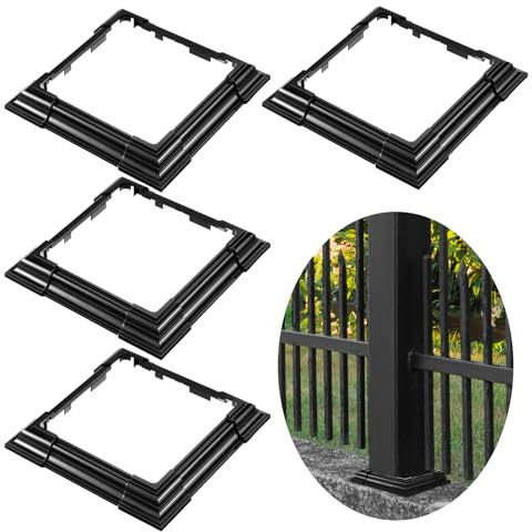 Thyle 4 Pcs 6 x 6 Inches Vinyl Post Sleeve Black Adjustable Post Skirt Base Eusable Column Wrap Trim for 3 to 6.5 Inch Porch Fence Deck Stairs Rails