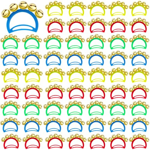 Syhood 100 Pcs Christmas Hand Bell Jingle Bells Bulk Noise Makers Musical Instruments Handheld Christmas Bells Xmas Jingle Bell Noisemaker for Birthday Gifts Xmas Party Favors, 4 Colors