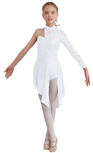 Freebily Vêtements De Danse Moderne Lyrique Filles Robe Patinage Artistique Dentelle Blanc 13-14 ans