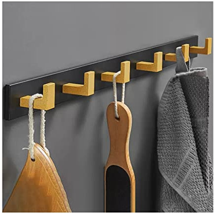Garderobenständer zur Wandmontage, rustikale Vintage-Garderobe mit 3–6 Kleiderbügeln, Platz für Türhaken aus Aluminium, Hakenleiste zum Aufhängen von Hüten, Handtüchern, Kleidung (Farbe: Gold, Größe