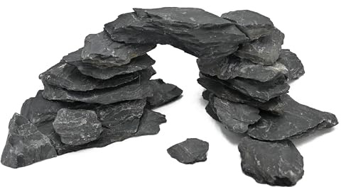 KINGRUI Natürliche Schiefersteine 2,3 kg – Schwarze Schieferplatten für Aquarium, Terrarium & Reptilien, Aquascaping Deko, Feengarten, 8–20 cm