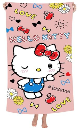 Hellokiitty Beach Towels, Hellokiitty Microfibre Beach Towel Velour Towel Swimming Shower Towel Lightweight Thin Portable Sauna Towel Beach Swimming Kids PoolTowel Beach Blanket for Kids(75 x 150cm)