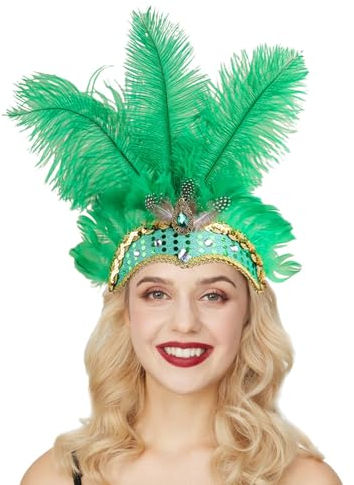 Karneval Kostüm Damen, Damen Samba Kopfschmuck Federschmuck Karneval Fasching Mottoparty Federkopfschmuck Brasilien Feder Haarschmuck Frauen Festival Burlesque Kopf Schmuck Stirnband