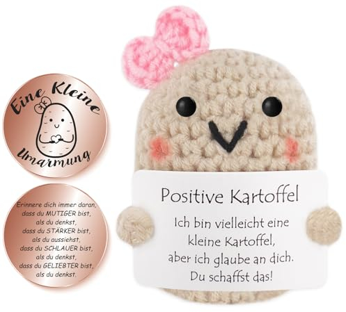 Tixlux Pocket Hug Positive Kartoffel, Kreative Strickwolle Kartoffel Puppe und Kleine Umarmung Glücksbringer (Roségold), Mutmacher Geschenk, Gute Besserung, Einschulung Geschenk