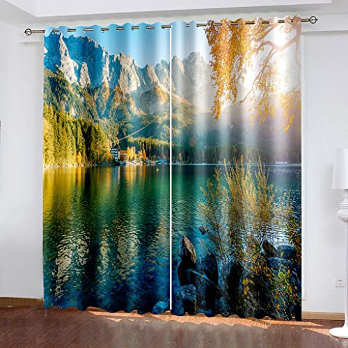 Verdunkelungsvorhang Kinderzimmer Blickdichter Vorhang 260X280cm（H X B） Digitaldruck 3D Wasserberg Ösenschal 2Er Set Vorhänge Wohnzimmer Schlafzimmer Thermo Gardinen