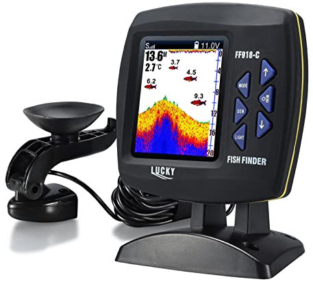 SHUAIGUO F918-C180S Fish Finder Wired Transducer Sensor Fishfinder 45°Underwater Fishing Camera Portable Fish Finder Waterproof Underwater Monitor LCD Fish Locator Boat Fishfinder Fish Detector