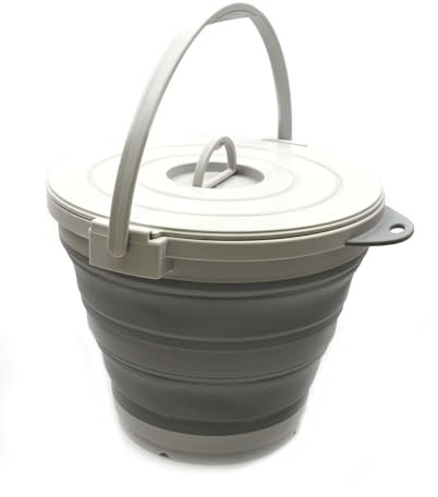 SAMMART 10L zusammenklappbarer Angeleimer mit verschließbarem Deckel – Faltbare runde Wanne – tragbarer Wassereimer aus Kunststoff – platzsparender Wassertopf für den Außenbereich – Outdoor (1, Grau)