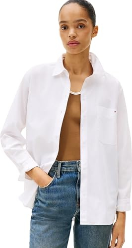Tommy Hilfiger Damen Hemd Poplin Easy Fit Oversized, Weiß (Th Optic White), 42