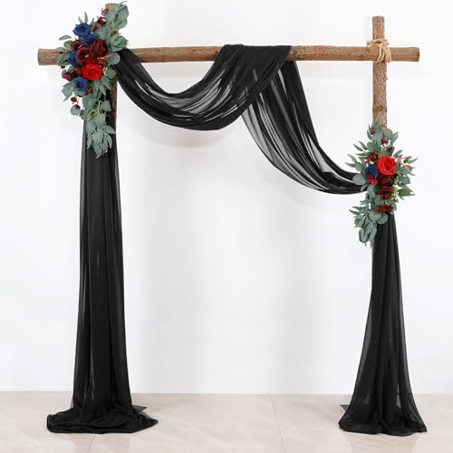 BOYOUTH Schwarzer Voile-Vorhang, Volant, lang, durchsichtig, Chiffon-Stoff, Hintergrundvorhänge, Schals für Hochzeit, Bogen, Party, Outdoor-Dekoration, 76,2 x 100,2 cm, 1 Vorhang