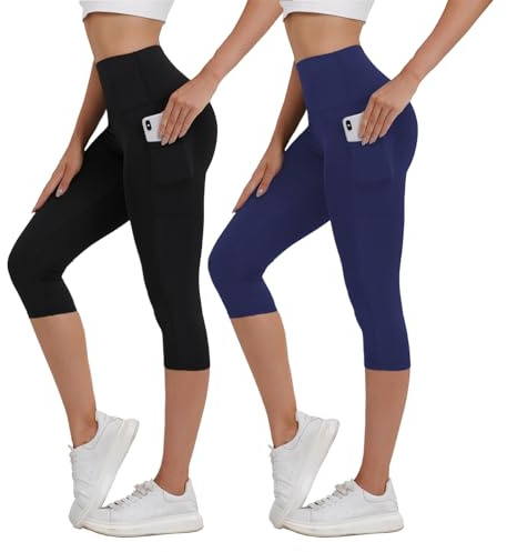 Merlvida Mallas Deporte Mujer Cortas Cintura Alta 3/4 Leggins Deportivos con Bolsillos Pantalones Capri Opacos Leggings Push Up Mayas Deportivas Ropa Verano para Gym Yoga Fitness