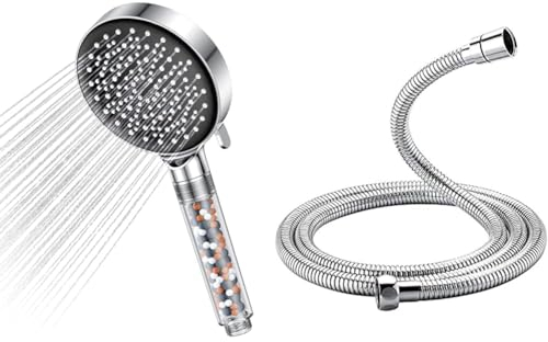 Duschkopf Wassersparend 7,5L/Min,YEAUPE Duschkopf mit Filter & GRIFEMA COMPLENTOS-G851 Brauseschlauch, Verdrehsicher in Edelstahl-Optik (150 cm) / Extrem flexibler Duschschlauch, Chrom