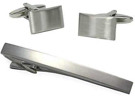SET Manschettenknöpfe Krawattenklammer Krawattennadel schlicht elegant silbern matt plus Geschenkboxen