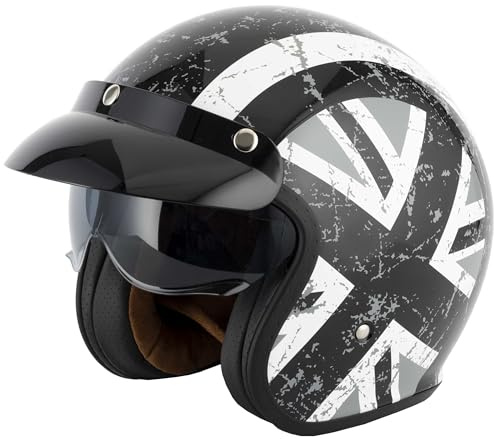 VCAN H589 Open Face Motorcycle Helmet, Black Jack (M)