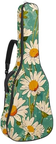 Gitarrentasche für Akustikgitarre mit zwei Taschen, klassische Vintage-Gänseblümchen, wasserabweisend, doppelt verstellbarer Schultergurt, Gitarrentasche, Klassische Vintage-Gänseblümchen,
