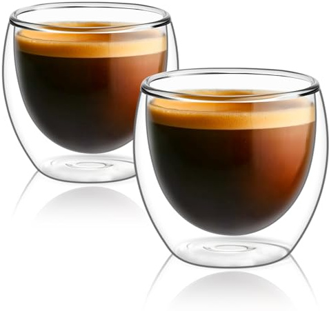 ComSaf Double Walled Espresso Cups 90ml, Expresso Glass Coffee Cup Set of 2, Small Coffee Mugs for Ristretto, Macchiato, Cortado, Heat-Resistant Glass Mugs Fit Espresso Machines, Great Gift for Party