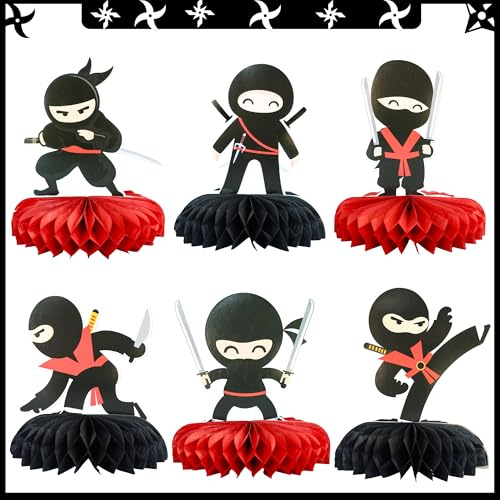 Gyufise 6 Stück Ninja Party Waben-Tischaufsatz doppelseitig, Kampfsport, Karate, Kung Fu-Krieger, Tischdekoration für Ninja-Thema, Babyparty, Geburtstagsparty, Tischdekorationen