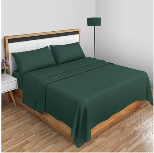 Easy Care Percale Flat Sheets Double- Shrinkage And Fade Resistant Bedsheet- Non Iron Bedding Polycotton Fabric Sheet- Dark Green