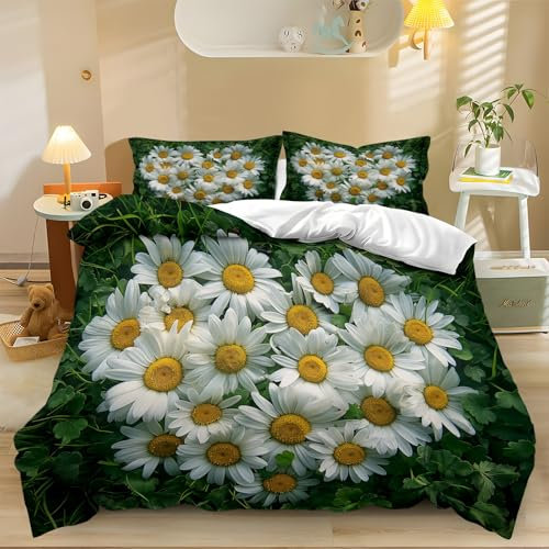 Copripiumino 230 cm x 220 cm Pianta Fiori A Forma Di Cuore Colorato, Set Copripiumino Morbido E Traspirante Con A Cerniera, Set Di Biancheria Da Letto Con Motivo Stampato 3 Pezzi