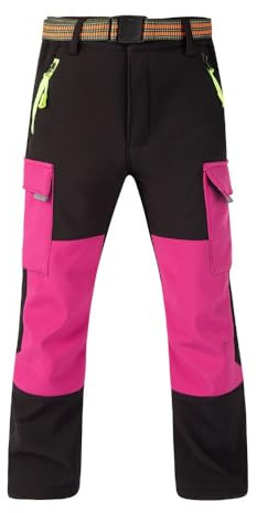 Hpbygstae Vattentäta termobyxor för pojkar och flickor, snöbyxor, vinterutomhusbyxor, fodrade cargobyxor, barn softshell skidbyxor, #66-rosa, 130/140 cm