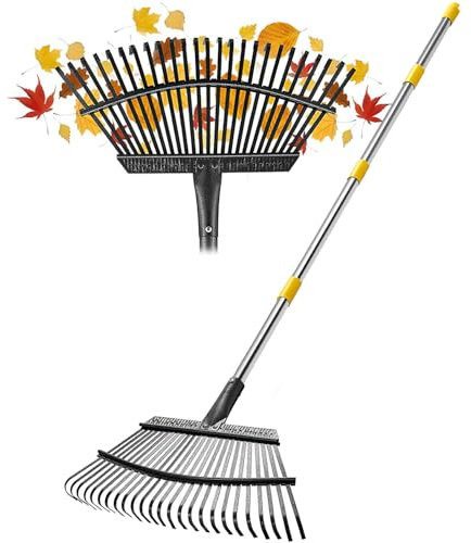 65 Inch Garden Leaf Rake, Adjustable Long Handle Garden Leaf Rake, 18 Inch Wide Heavy Duty Leaf Rake with 25 Metal Teeth, Garden Leaf Rake Shrub Rake for Collecting Debris in Flower Bed, Lawn ,Yard