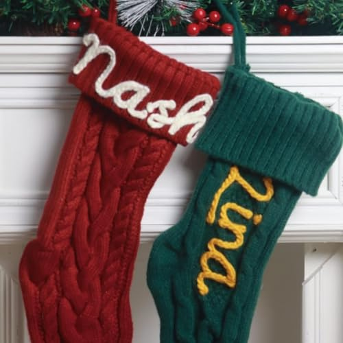 Zhongzhi Personalisierter Weihnachtsstrumpf mit Namen, Weihnachtsschmuck, Familienstrümpfe, bestickter Weihnachtsstrumpf (rot)