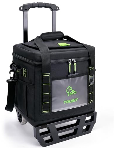 TOURIT Kühltasche Groß Kühlbox 29L 50 Dosen Kühltasche Strand Platz Robustes ATV auf Rädern für Einfachen Transport Arbeit Picknicks Camping Schwarz