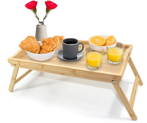 Betttablett klappbar groß Holz Frühstückstablett fürs Bett Serviertablett mit Beinen Tablett Essenstablett