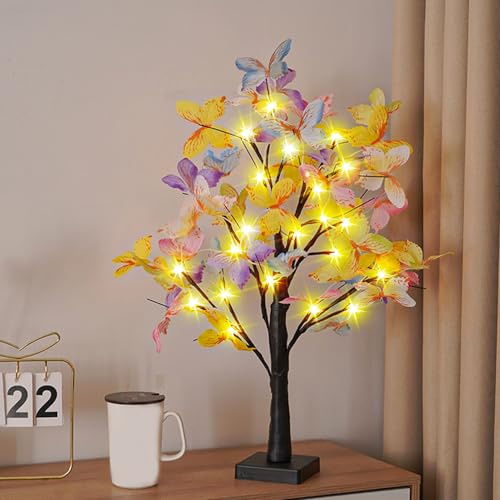 Frühlingsdeko Baum Lichter Schmetterlings Mit LED Licht, Osterdeko Lichterbaum 24 Warmweiß LEDs Led Baum Innen Batteriebetrieben Künstlicher Baum Osterdekoration Für Frühling Deko (Schwarz)