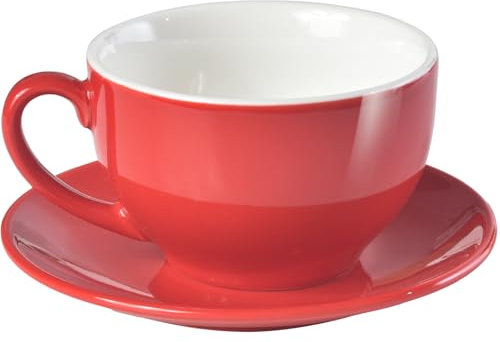 ionEgg Tazza da caffè in porcellana con piattino, 220 ml, per cappuccino, latte e tè, rosso