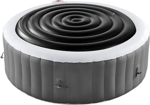 4.7 Ft Inflatable Hot Tub Cover Round Energy Saving Spa Lid Enclosure with Quick and Easy Inflation and Deflation Valve Windproof Rain Insulated Lid Retain Heat and Protect Hot Tub Black