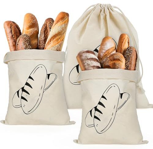 Zimuty 3 sacchetti per pane in lino non sbiancato, 30 x 34 cm, riutilizzabili in lino, per pane, frutta e verdura