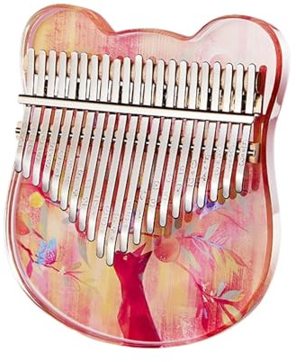 Metall Gravierte Klaviertasten Kalimba Instrument Daumenklavier Kristall-Acryl, für Festivalauftritte, Familienfeiern Fingerklavier Anfänger(Orange,21 keys)