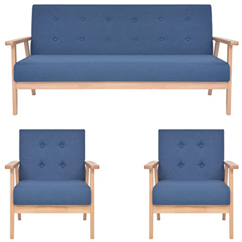 Homgoday 3-TLG. Sofagarnitur Loungesofa Sofa Couch Wohnzimmersofa Sitzmöbel Gästesofa Couchgarnitur für Wohnzimmer Empfang Büro Stoff Blau