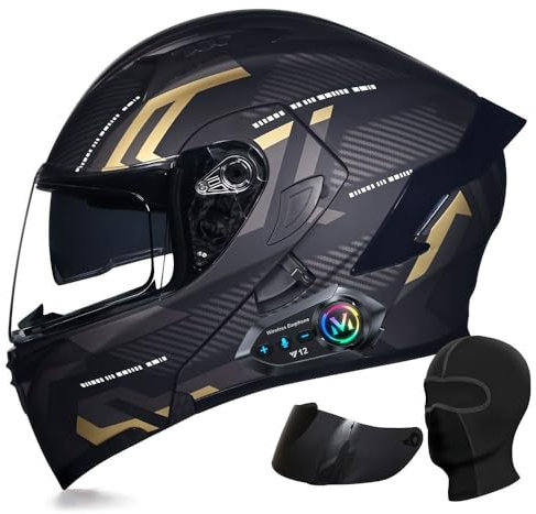 Modular Motorcycle Helmets, Flip Up Full Face Double Visor Motorbike Helmet ECE Approved, Bluetooth can be installed, for Adults Men Women City Rides Moped M~XXL