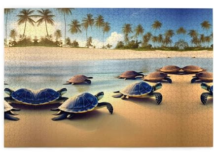 Holzpuzzle 1000 Teile WZYWHJ Schildkröten am Strand gedruckt für Erwachsene und Kinder, perfekt für Familienspaß, Stressabbau