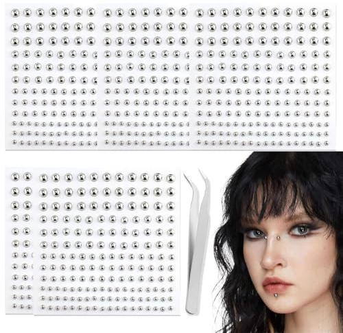 HAMKU 825 pcs Piercings Pegatinas de labios falsos Y2K Piercing Pegatinas de nariz falso piercing de ceja Punk de labios falsos pernos prisioneros bolas plateadas en la etiqueta de ombligo, 3/4/5/6mm