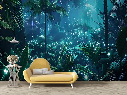 Tapete Tropischer Regenwald Fototapete Dschungel Wald Muster 3D Tapeten Selbstklebend Stofftapete Wandtapete für Wohnzimmer Schlafzimmer Kinderzimmer - 350x256cm (Breite x Höhe) - B120