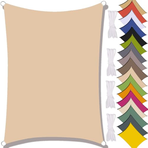 MAJINGC Vela Parasole Impermeabile Dell'ombrellone 4X8M Vela Ombreggiante, Resistente ai Raggi UV 95%, Vela Ombreggiante per Piscina, Giardino, Terrazza, Parco, Piscina，Campeggio Beige