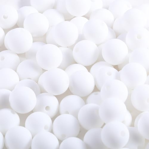 Lot de 70 perles rondes en silicone de 12 mm pour la fabrication de porte-clés pour la fabrication de bracelets et colliers (blanc)